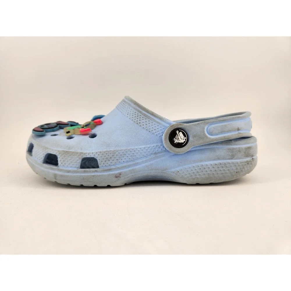 Crocs Classic Clog Kids Size J3 Light Blue Lilo & Stitch Jibbitz 206991‎